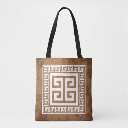 Griekse Sleutel Patroon Wit Ontwerp Tote Bag (Voorkant)