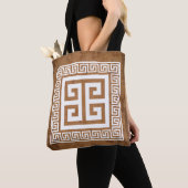 Griekse Sleutel Patroon Wit Ontwerp Tote Bag (Dichtbij)