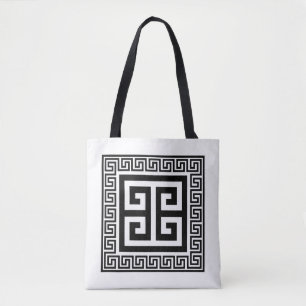 Griekse Sleutel Patroon Zwart Ontwerp Tote Bag