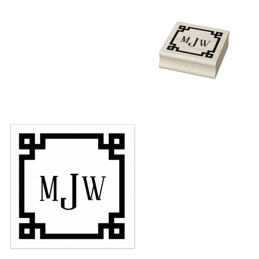Griekse Sleutel Rand Monogram Rubber Stempel (Gestempeld)