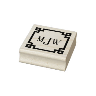 Griekse Sleutel Rand Monogram Stempel van Rubber