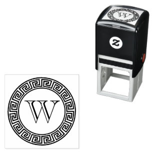 Griekse Sleutel Ronde Frame Rand Initieel Monogram Zelfinktende Stempel