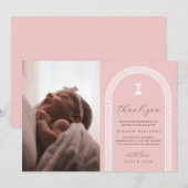 Griekse sleutel roze foto doop bedankje bedankkaart (Voorkant / Achterkant)