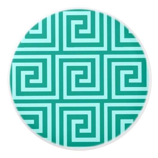 Griekse sleutel, turquoise en aqua keramische knop (Voorkant)