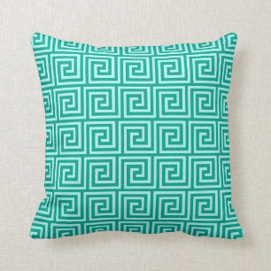 Griekse Sleutel, turquoise en aqua Kussen
