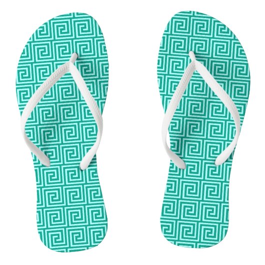 Griekse sleutel, turquoise en aqua teenslippers (Voetbed)