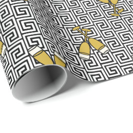 Griekse Sleutel Viering Toast - Goud, Zwart & Wit Cadeaupapier