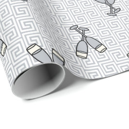 Griekse Sleutel Viering Toast - Zilver & Wit Cadeaupapier