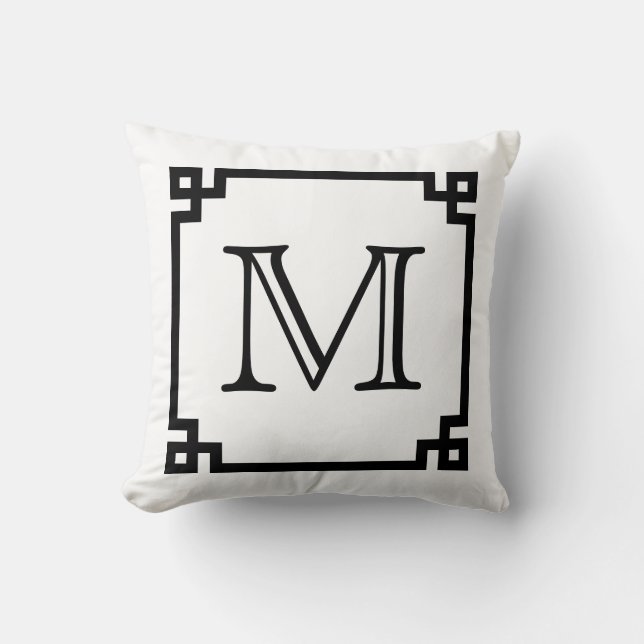Griekse sleutel voor zwart-wit monogram kussen (Voorkant)