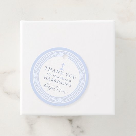 Griekse sleutel wit blauw doop dank u bedankjes labels (In situ)