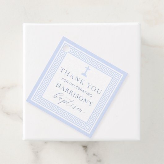 Griekse sleutel wit blauw doop dank u bedankjes labels (In situ)