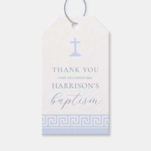 Griekse sleutel wit blauw doop dank u cadeaulabel