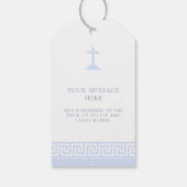 Griekse sleutel wit blauw doop dank u cadeaulabel (Achterkant)