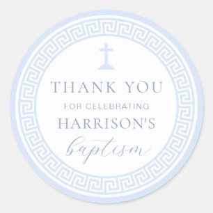 Griekse sleutel wit blauw doop dank u ronde sticker