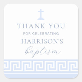 Griekse sleutel wit blauw doop dank u vierkante sticker