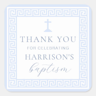 Griekse sleutel wit blauw doop dank u vierkante sticker