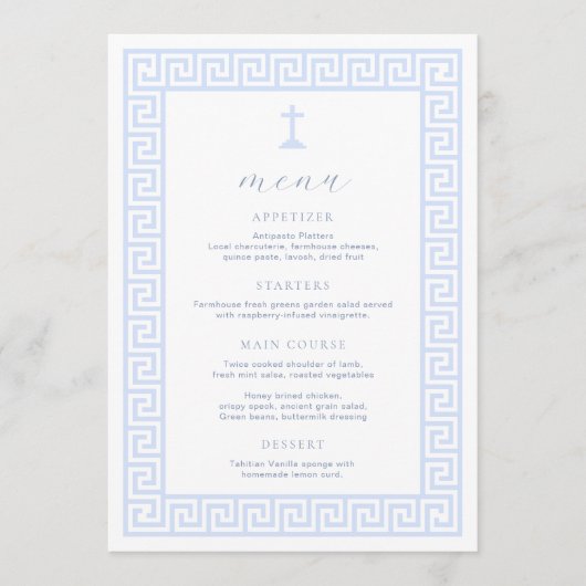 Griekse Sleutel Wit Blauw Doopsel Menu (Voorkant)