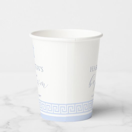 Griekse Sleutel Wit Blauw Doopsel Papieren Bekers (Rechts)