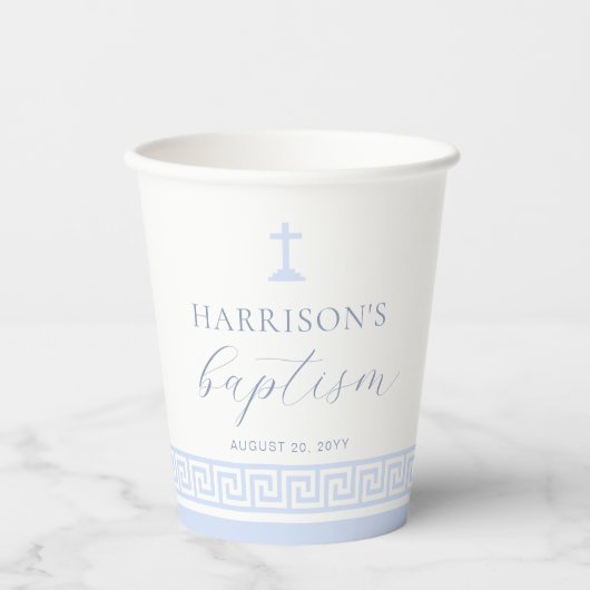 Griekse Sleutel Wit Blauw Doopsel Papieren Bekers (Voorkant)