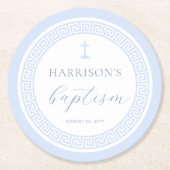 Griekse Sleutel Wit Blauw Doopsel Ronde Kartonnen Onderzetter (Voorkant)