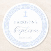 Griekse Sleutel Wit Blauw Doopsel Ronde Kartonnen Onderzetter (Voorkant)