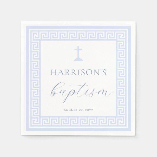 Griekse Sleutel Wit Blauw Doopsel Servet (Voorkant)