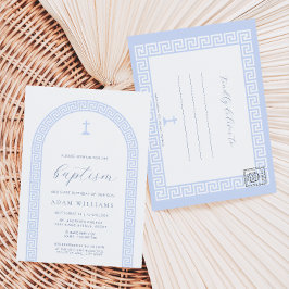 Griekse Sleutel Wit Blauwe Doop Uitnodigingskaart Briefkaart