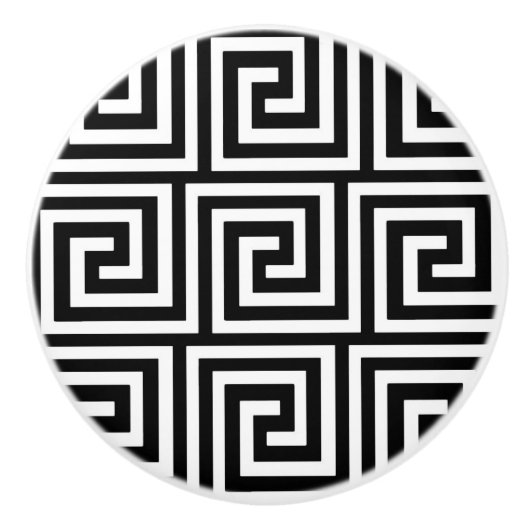 Griekse sleutel, zwart-wit keramische knop (Voorkant)