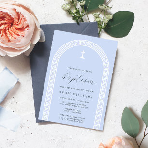 Griekse sleutelboog blauw doopsel kaart