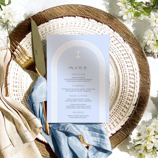 Griekse sleutelboog blauw doopsel menu