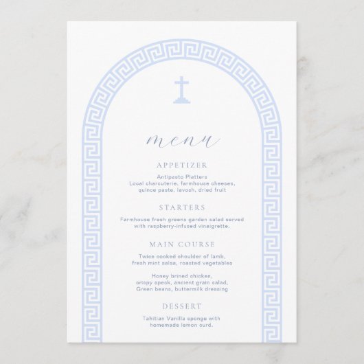 Griekse Sleutelboog Wit Blauw Doopsel Menu (Voorkant)