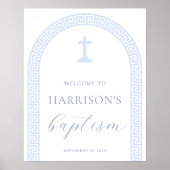 Griekse Sleutelboog Wit Blauw Dopen Welkomstbord Poster (Voorkant)