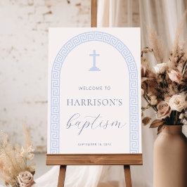 Griekse Sleutelboog Wit Blauw Dopen Welkomstbord Poster