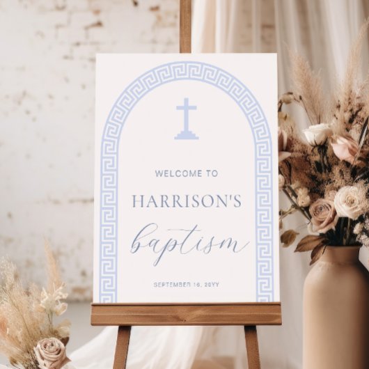 Griekse Sleutelboog Wit Blauw Dopen Welkomstbord Poster