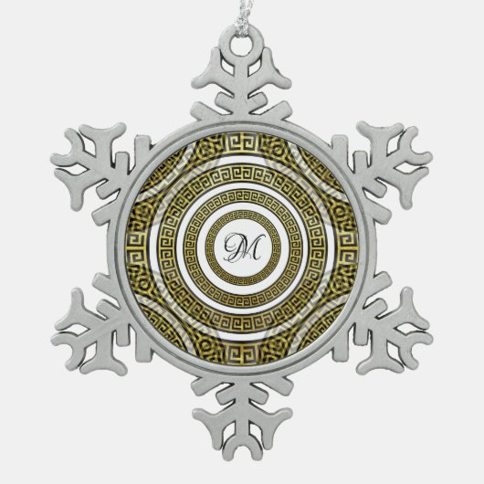 Griekse sleutelmeter in het geometrische symmetris tin sneeuwvlok ornament (Voorkant)