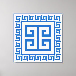 Griekse Sleutelpatroon Wit En Blauw Canvasprint Canvas Afdruk