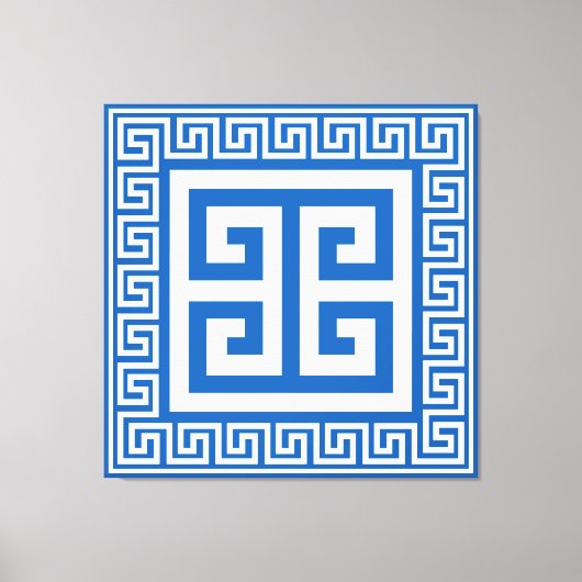 Griekse Sleutelpatroon Wit En Blauw Canvasprint Canvas Afdruk (Voorkant)
