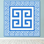 Griekse Sleutelpatroon Wit En Blauw Canvasprint Canvas Afdruk (Insitu (Houten vloer))