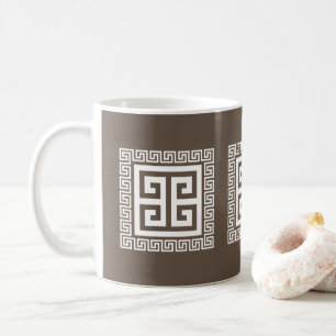 Griekse Sleutelpatroon Wit En Bruin Ontwerp Koffiemok