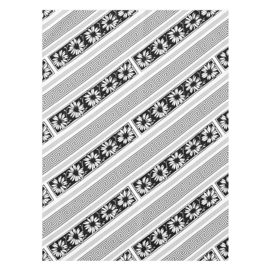 Griekse sleutels en madeliefjes zwart en wit tafelkleed (Voorkant)