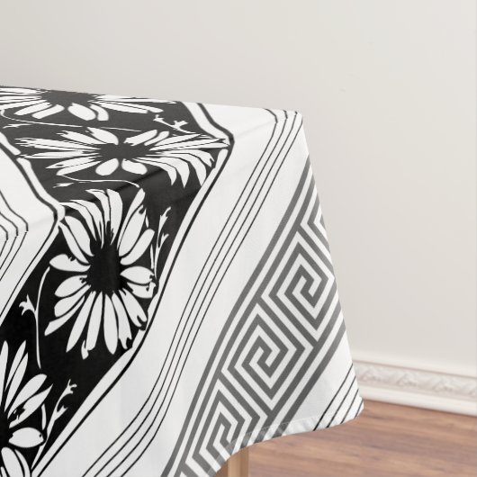 Griekse sleutels en madeliefjes zwart en wit tafelkleed (Voorbeeld)