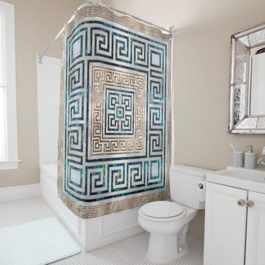 Griekse sleutelversiering - Abalone en goud Douchegordijn (In situ)