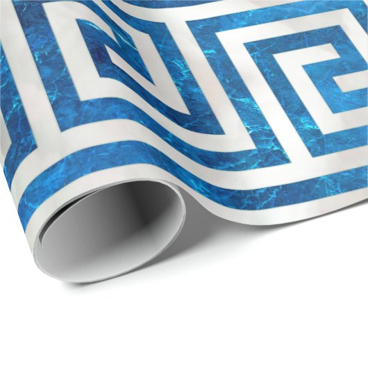 Griekse sleutelversiering - Griekse mander - blauw Cadeaupapier (Rol Hoek)