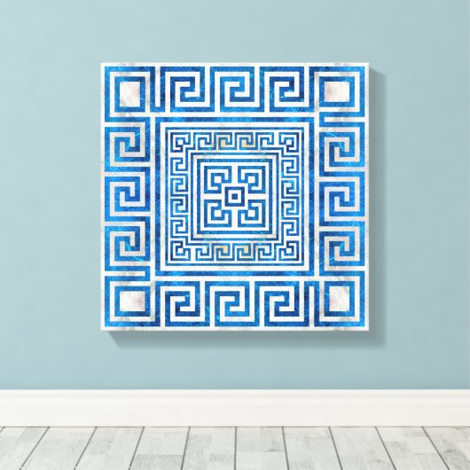 Griekse sleutelversiering - Griekse mander - blauw Canvas Afdruk (Insitu (Houten vloer))
