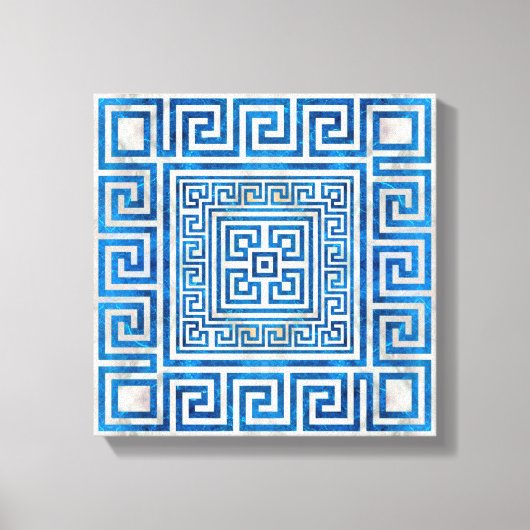Griekse sleutelversiering - Griekse mander - blauw Canvas Afdruk (Voorkant)