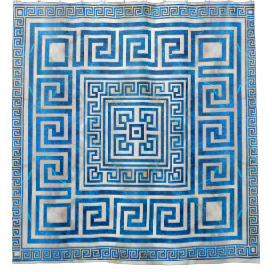 Griekse sleutelversiering - Griekse mander - blauw Douchegordijn