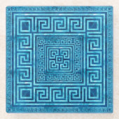 Griekse sleutelversiering - Griekse mander - blauw Glazen Onderzetter (Voorkant)