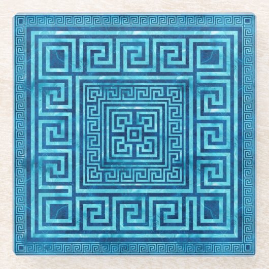 Griekse sleutelversiering - Griekse mander - blauw Glazen Onderzetter (Voorkant)