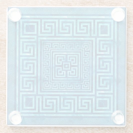 Griekse sleutelversiering - Griekse mander - blauw Glazen Onderzetter (Achterkant)