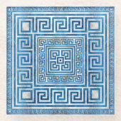 Griekse sleutelversiering - Griekse mander - blauw Glazen Onderzetter (Voorkant)